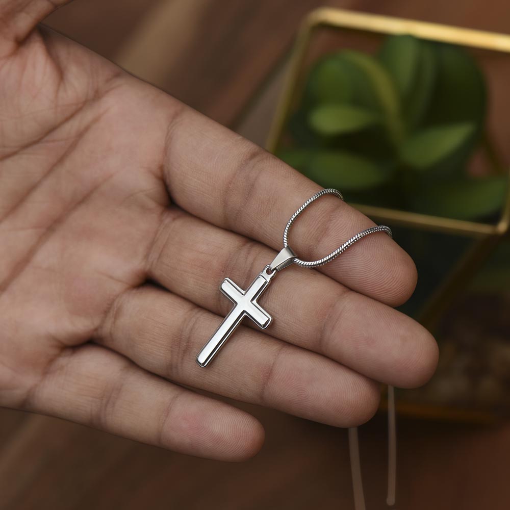 Stainless Steel Cross Necklace with Customizable Message