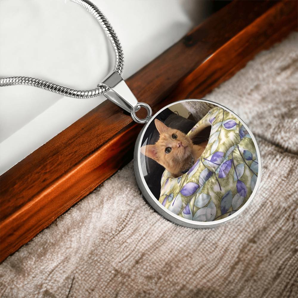 Circle Necklace with Custom Photo and Back Engraving