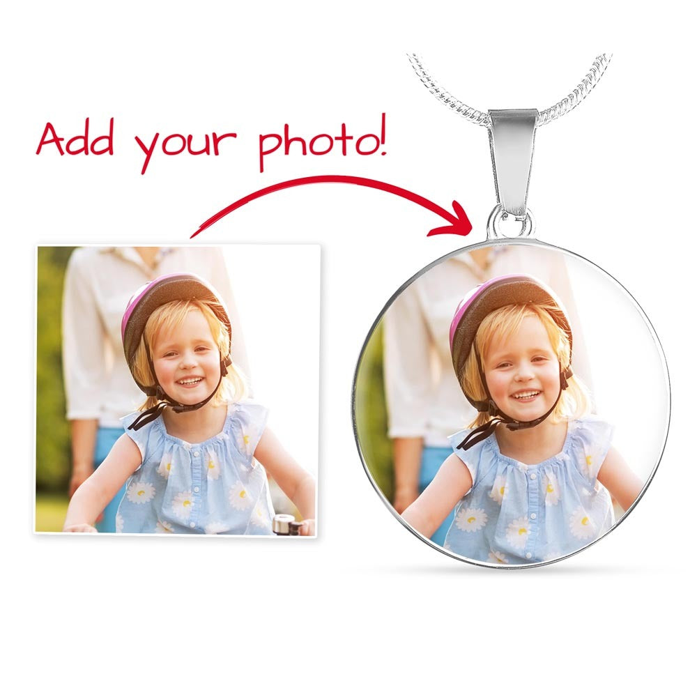 Circle Necklace with Custom Photo and Back Engraving