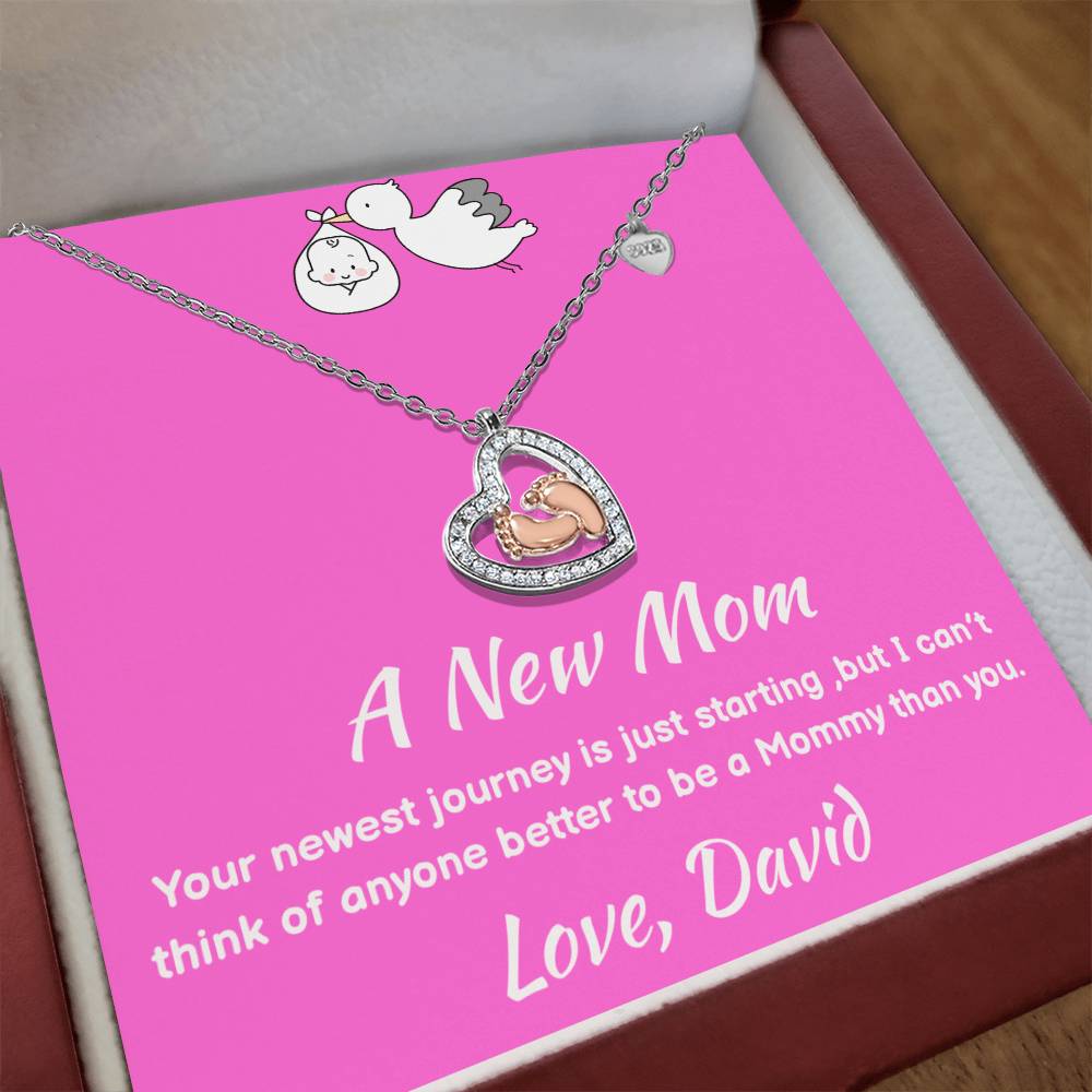 Baby Feet Heart Necklace with Custom Signature