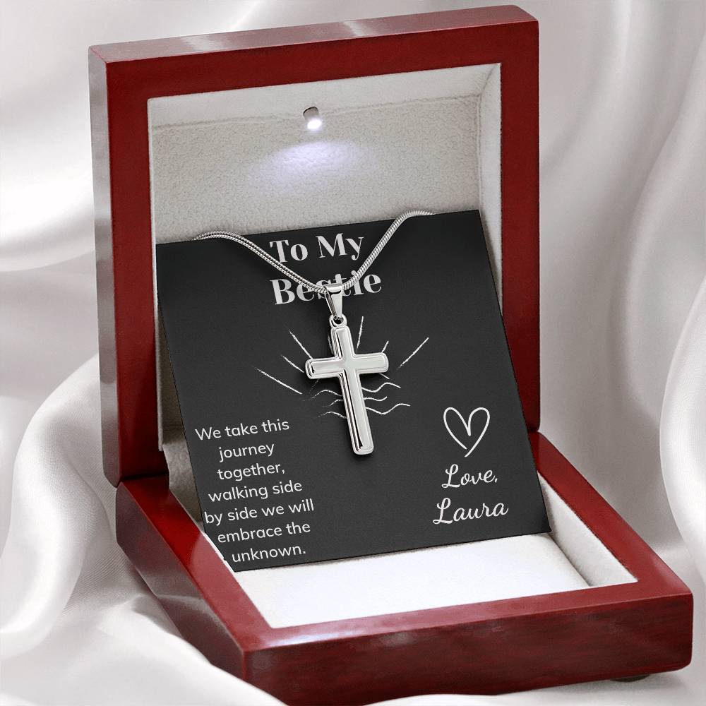 Stainless Steel Cross Necklace with Customizable Message
