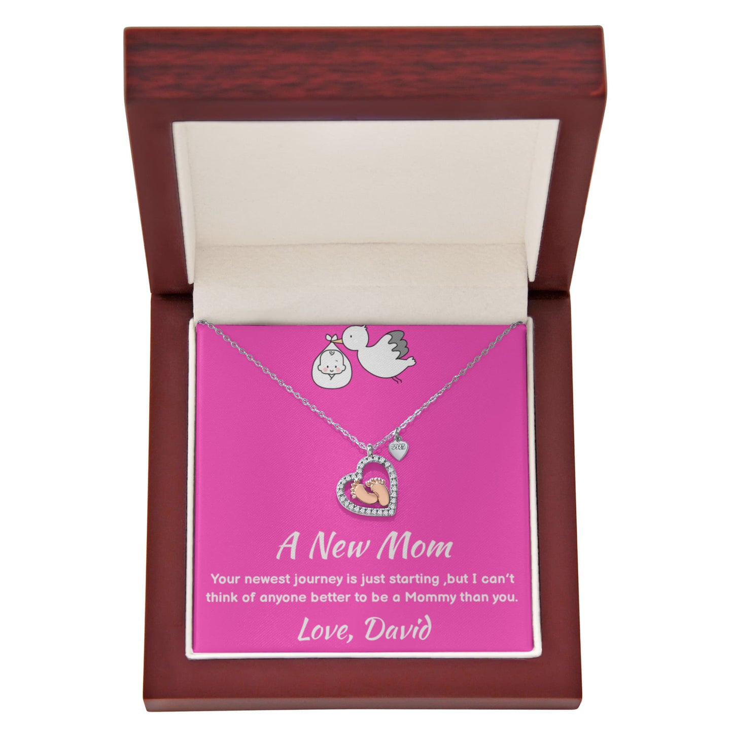 Baby Feet Heart Necklace with Custom Signature