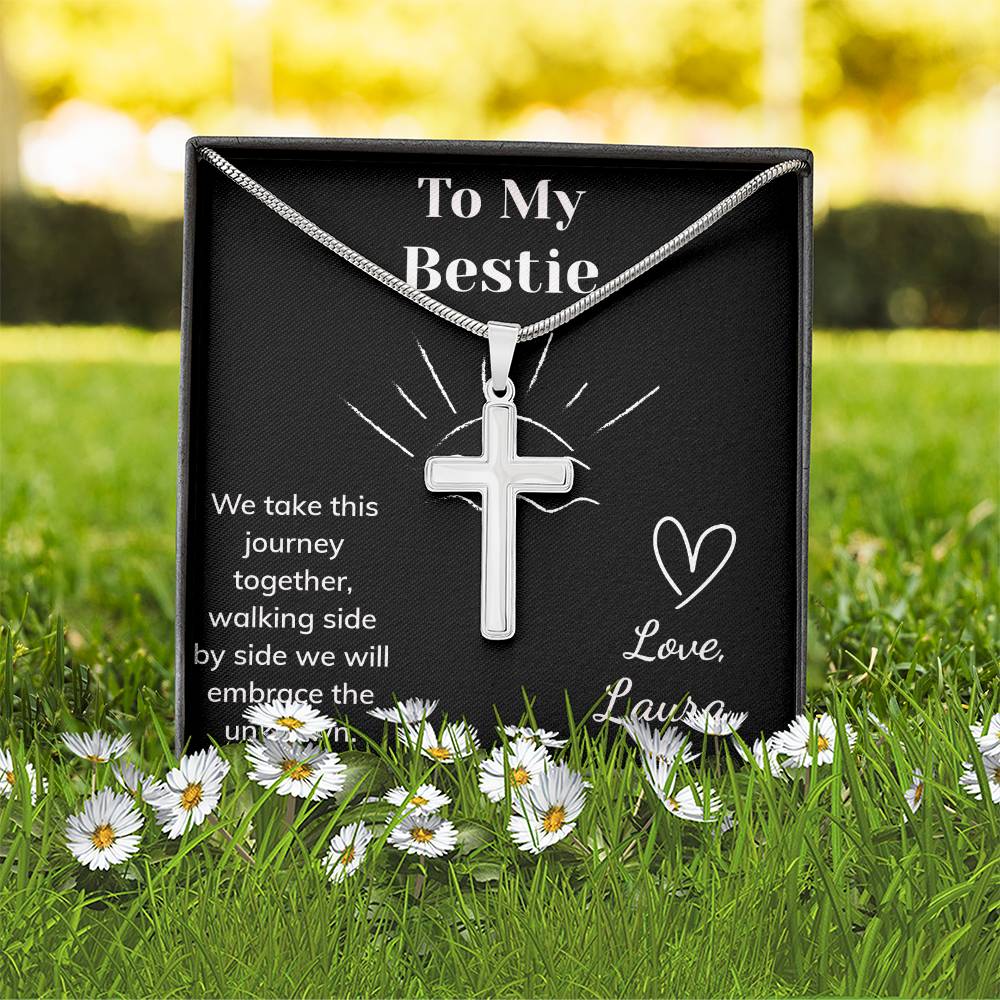 Stainless Steel Cross Necklace with Customizable Message