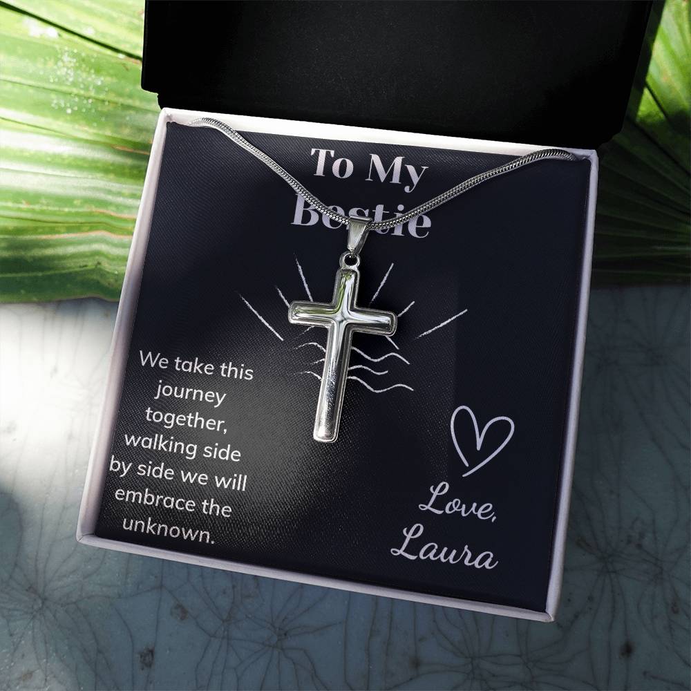 Stainless Steel Cross Necklace with Customizable Message