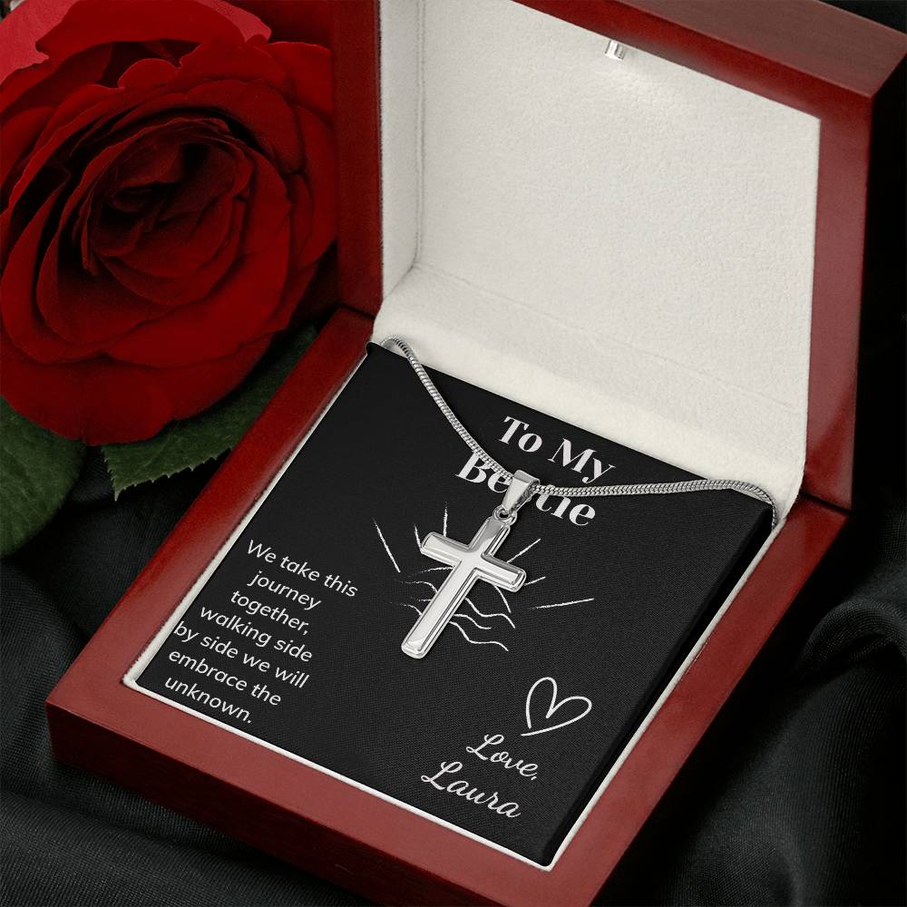 Stainless Steel Cross Necklace with Customizable Message
