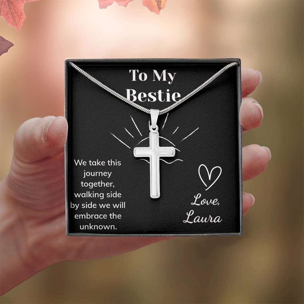 Stainless Steel Cross Necklace with Customizable Message