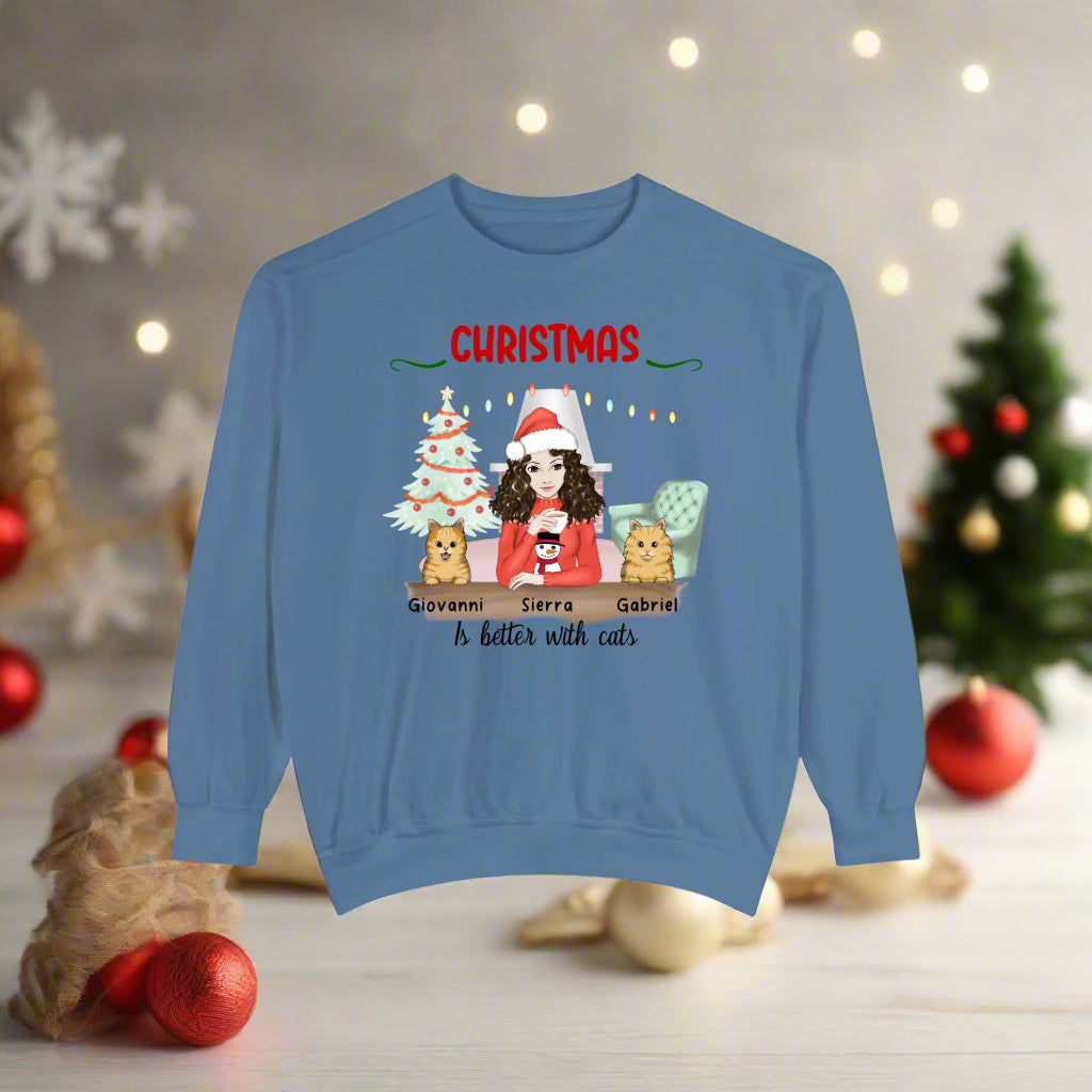 Christmas Is Better with Cats Sweatshirt Customizable for Cat Lovers