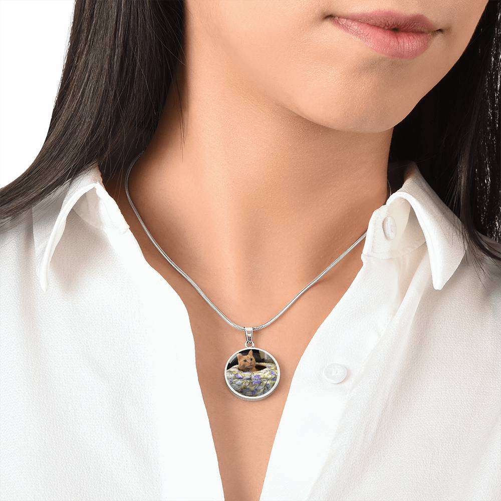 Circle Necklace with Custom Photo and Back Engraving