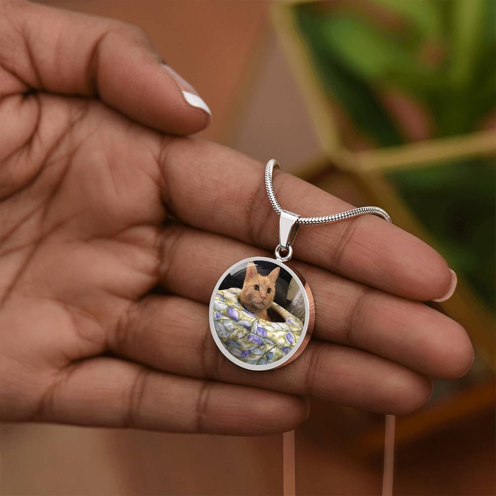 Circle Necklace with Custom Photo and Back Engraving