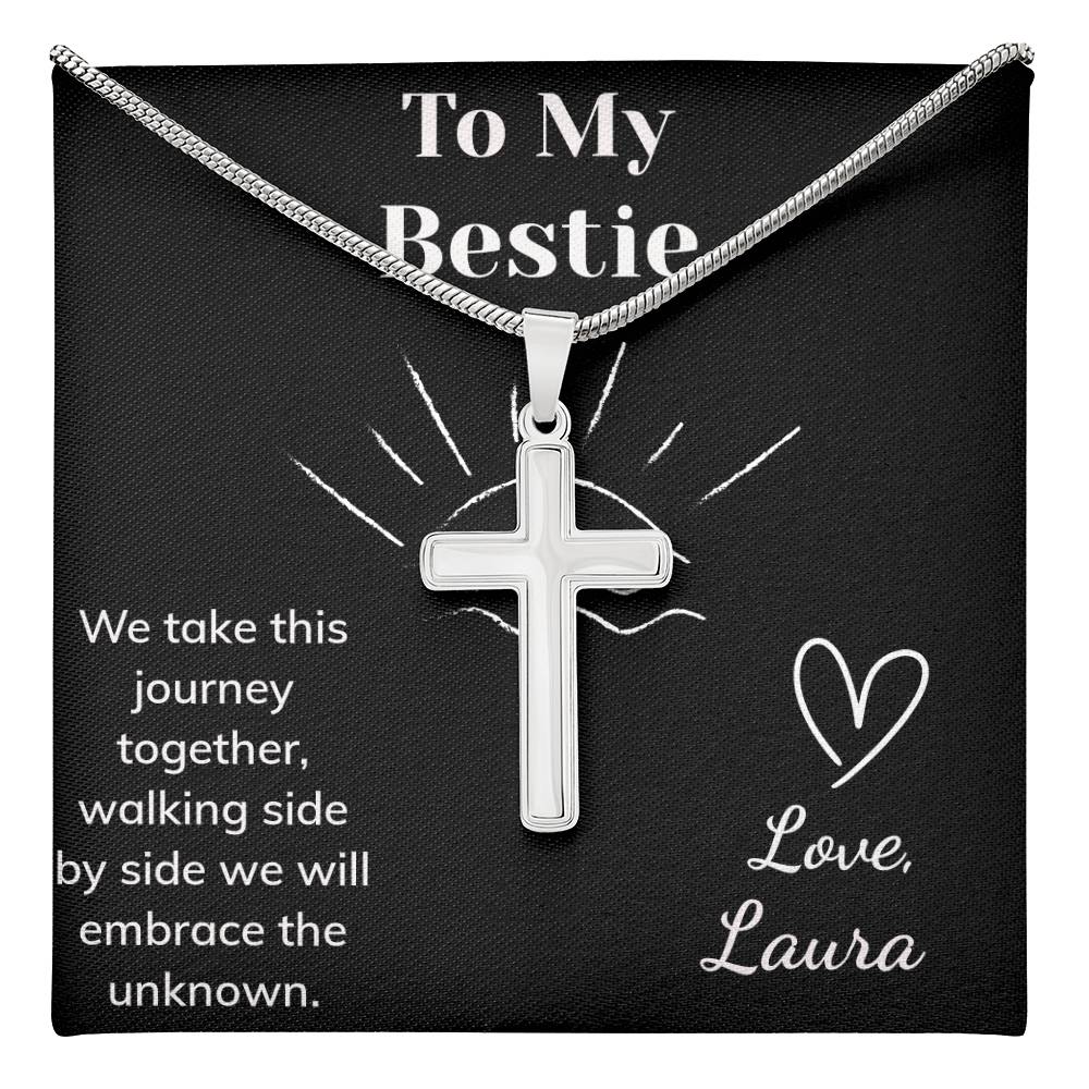 Stainless Steel Cross Necklace with Customizable Message