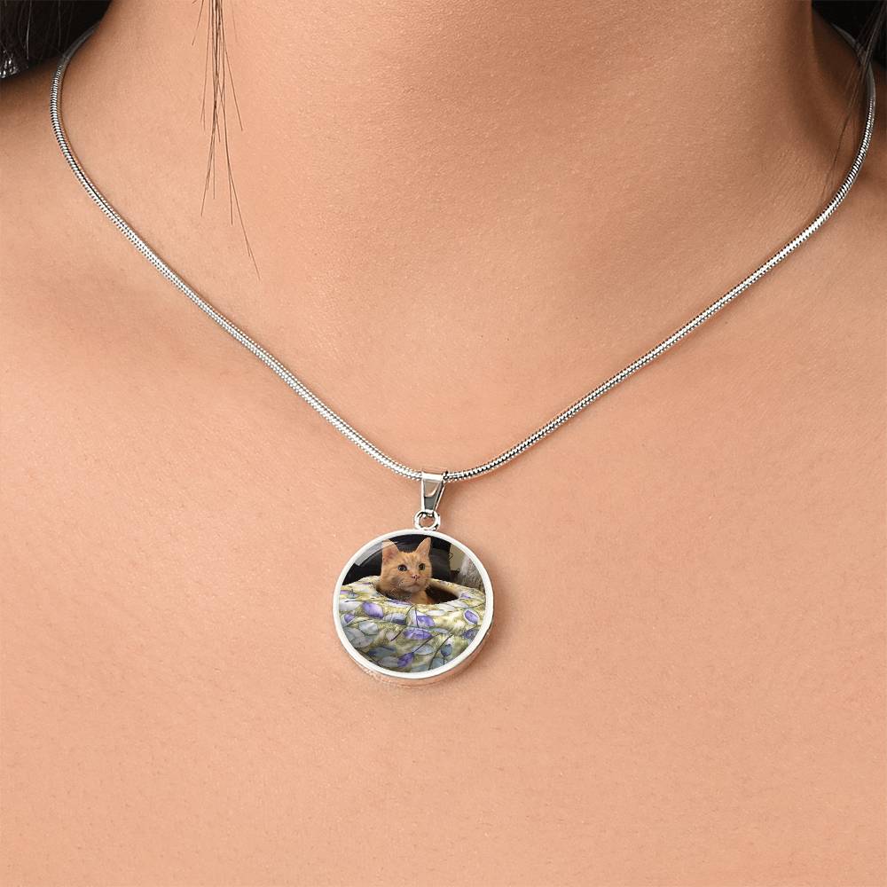 Circle Necklace with Custom Photo and Back Engraving