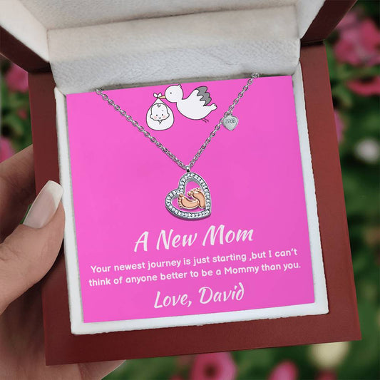 Baby Feet Heart Necklace with Custom Signature