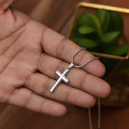 Stainless Steel Cross Necklace with Customizable Message