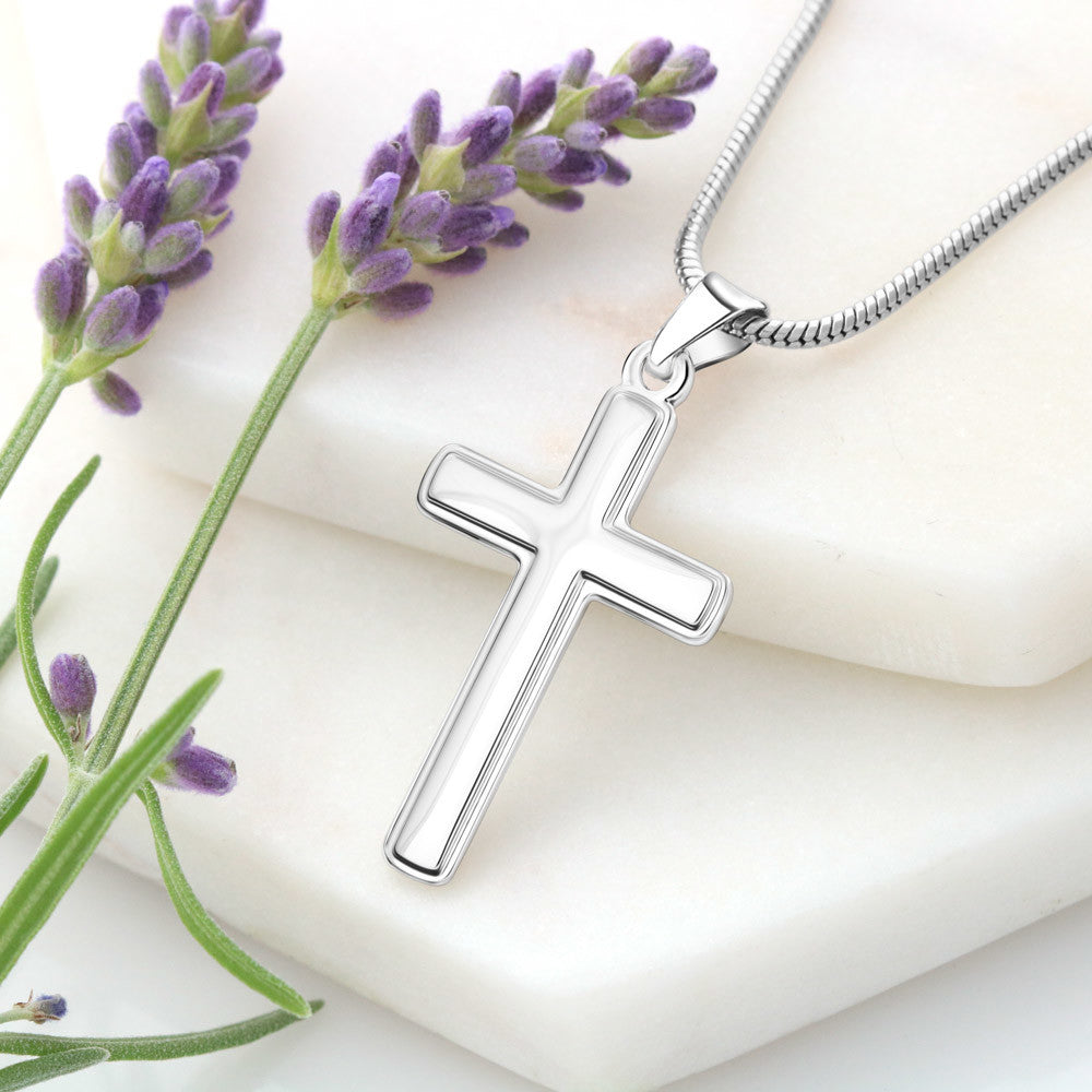 Stainless Steel Cross Necklace with Customizable Message