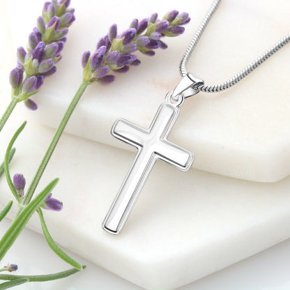 Stainless Steel Cross Necklace with Customizable Message