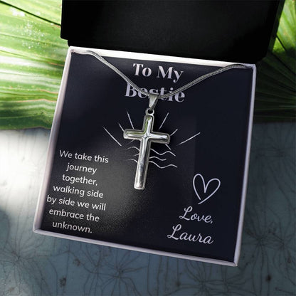 Stainless Steel Cross Necklace with Customizable Message