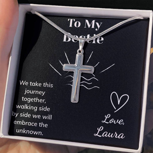 Stainless Steel Cross Necklace with Customizable Message
