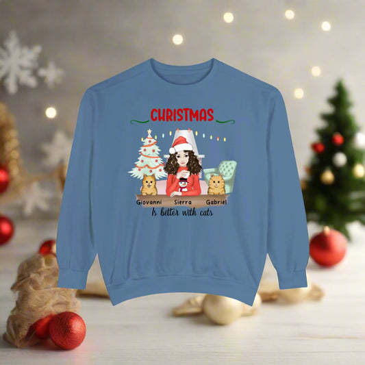 Christmas Is Better with Cats Sweatshirt Customizable for Cat Lovers