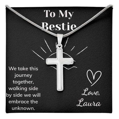 Stainless Steel Cross Necklace with Customizable Message