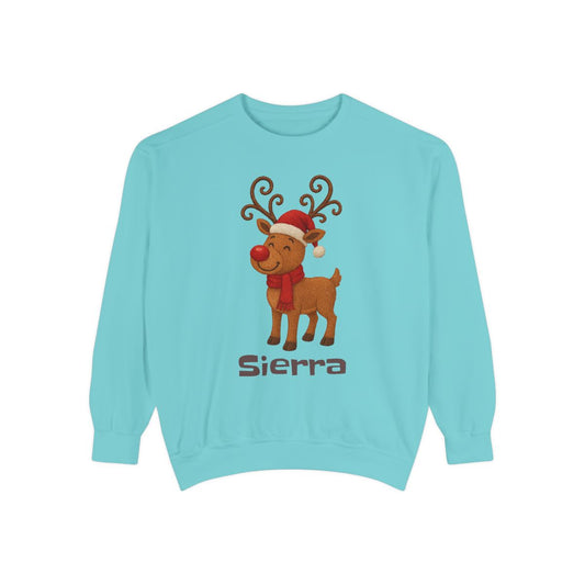 Custom Christmas Reindeer Sweatshirt with Name Unisex Garment-Dyed Sweatshirt