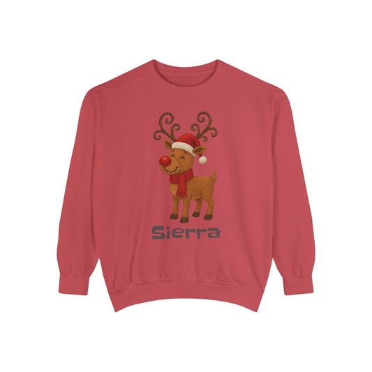 Custom Christmas Reindeer Sweatshirt with Name Unisex Garment-Dyed Sweatshirt